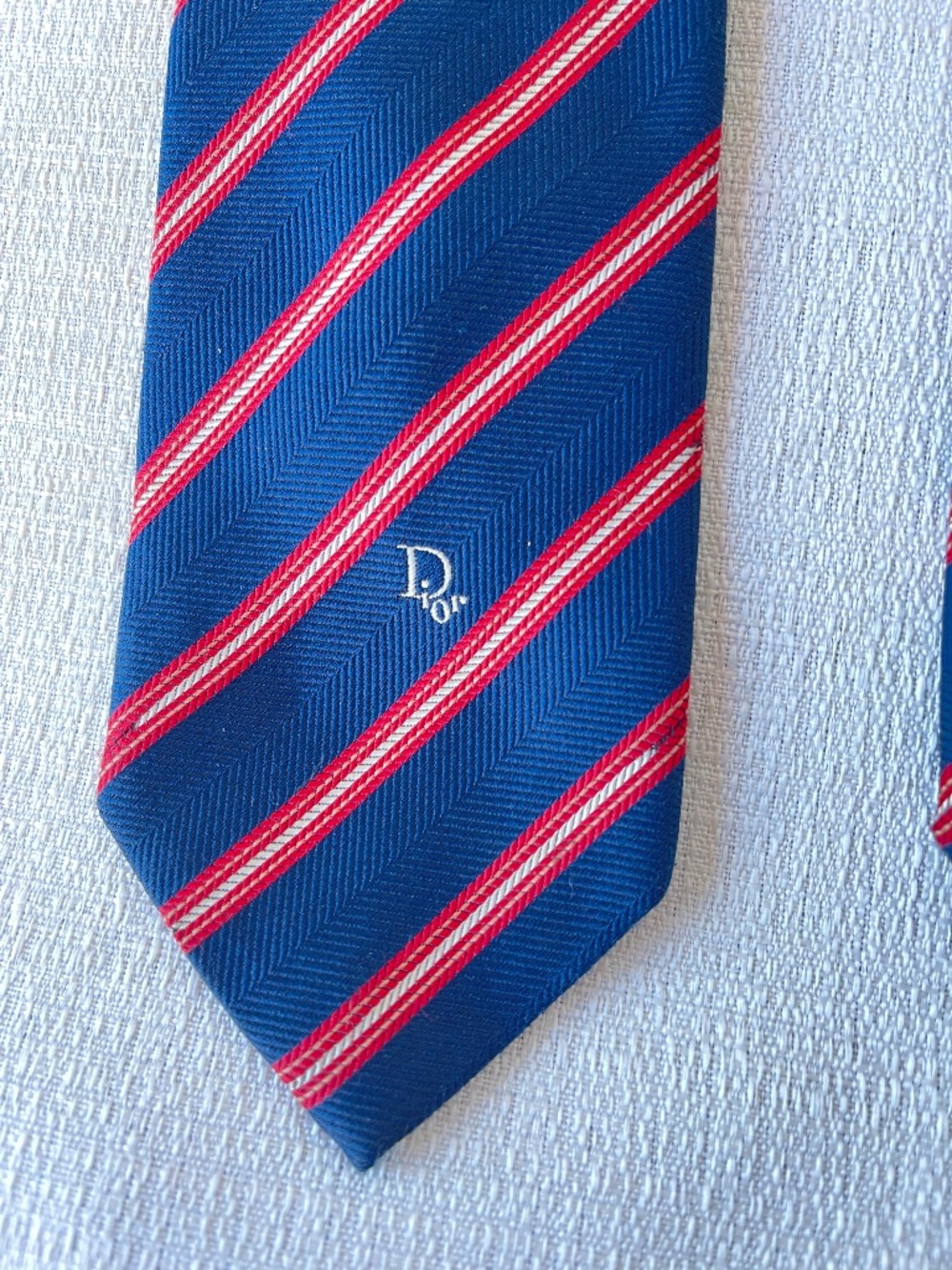 Dior Blue Tie with Red and White Stripes